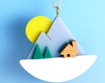 Cute Mountain Sunset Pendant Necklace - handcut from perpsex