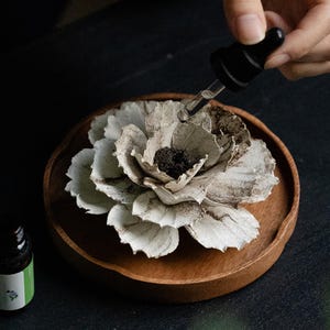 vintage Peony Incense Holder：Handmade Ceramic Floral Essential Oil Aroma Diffuser Gift  | Home Decor