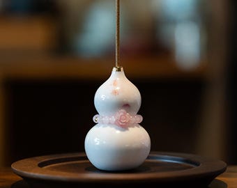 Lucky Gourd Ceramic Incense Holder： Home Fragrances |  Handmade Home Decor |  Peach Pink Beaded