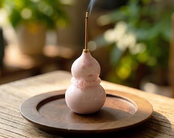 Porta incienso de cerámica con forma de calabaza de la suerte: Fragancias para el hogar / Decoración del hogar hecha a mano / Cuentas color rosa melocotón