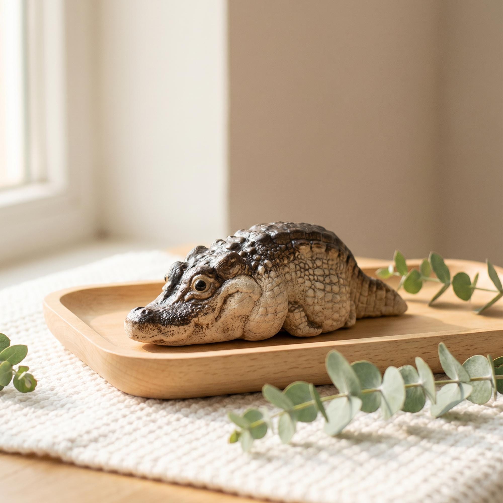 Cute Clay Alligator Sculpture: Adorable Crocodile Figurine for Tea ...
