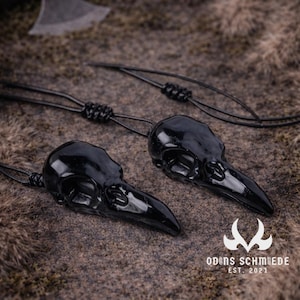 Collar con calavera de cuervo de obsidiana – Amuleto de calavera de piedra natural negra, joyería gótica, colgante de cuervo místico, piedra protectora