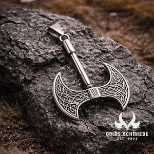 Viking Double Axe Necklace – Nordic Stainless Steel Amulet, Viking Axe Necklace, Norse Jewelry, Warrior Talisman, Unisex Pendant