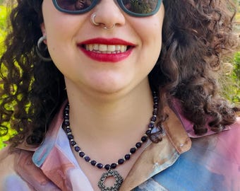 February Birthstone Necklace, Amethyst with Silver Filigree Pendant, 17.5 Inch, Layering Piece for Her