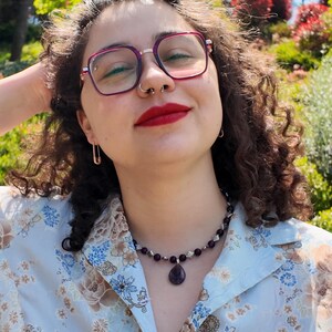 Purple Amethyst Beaded Necklace: Banded Teardrop Pendant — additional view 3
