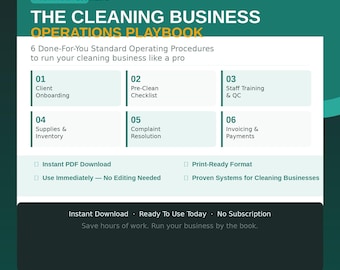 Cleaning Business SOP, Standard Operating Procedures, House Cleaning Checklist, Editable Workflow Guide, Maid Service Operations