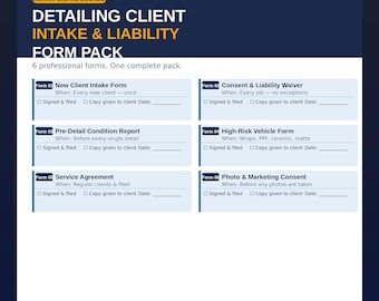 Car Detailing Forms, Detailing Liability Waiver, Detailing Client Intake, Car Detailing Consent Form, Detailing Business Forms