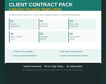 Cleaning Service Contract Template, Client Agreement Form, Maid Service Waiver, Editable Contractor Agreement, Legal Cleaning Form