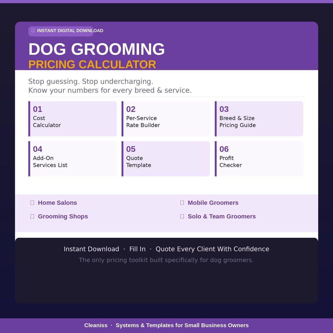 Dog Grooming Price List, Pet Grooming Quote Form, Editable Service Menu ...