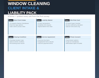 Window Cleaning Client Form, Window Cleaner Contract, Window Cleaning Waiver, Window Clean Agreement, Window Cleaner Forms