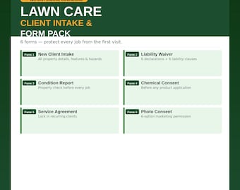 Lawn Care Client Form, Lawn Service Agreement, Lawn Care Waiver, Landscaping Client Forms, Lawn Care Contract
