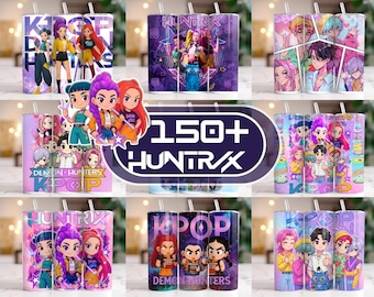 Paquete PNG de envoltura de vaso Kpop Demon Huntrix, vaso Demon Hunters de 20 oz, regalo para fan de Huntrix, Kpop, fans de Huntrix PNG, Saja Boys Girls Bands