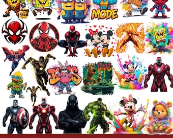 Paquete de imágenes PNG de superhéroes, imágenes prediseñadas de superhéroes y películas, imágenes prediseñadas de superhéroes de Marvel, diseño de dibujos animados, imágenes prediseñadas de los Vengadores, archivos de sublimación de superhéroes
