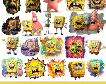 Bob Esponja PNG, Paquete de imágenes prediseñadas de Bob Esponja, Imágenes prediseñadas PNG de Pantalones Cuadrados, Pegatina de esponja oceánica, Paquete, Fondo de Bikini PNG, Gráfico de sublimación de dibujos animados