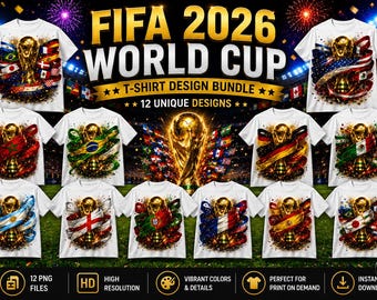 Paquete PNG de la Copa Mundial 2026, Trofeo de Fútbol, Banderas Mundiales de Fútbol, Gráficos del Torneo de Fútbol, Diseño de Sublimación para Camisetas, Sublimación de Fútbol