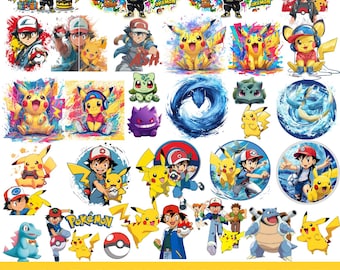 Paquete de imágenes prediseñadas PNG de Pokémon, imágenes del personaje Pikachu, Pokémon PNG, archivos PNG de dibujos animados, lindos dibujos animados PNG, descarga digital
