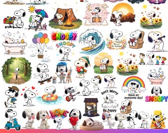 Paquete de imágenes PNG de Snoopy Dog, imágenes prediseñadas estilo Snoopy, imágenes prediseñadas de cachorros de dibujos animados, Cricut Silhouette, perro cómico, PNG de cachorro lindo, descarga digital