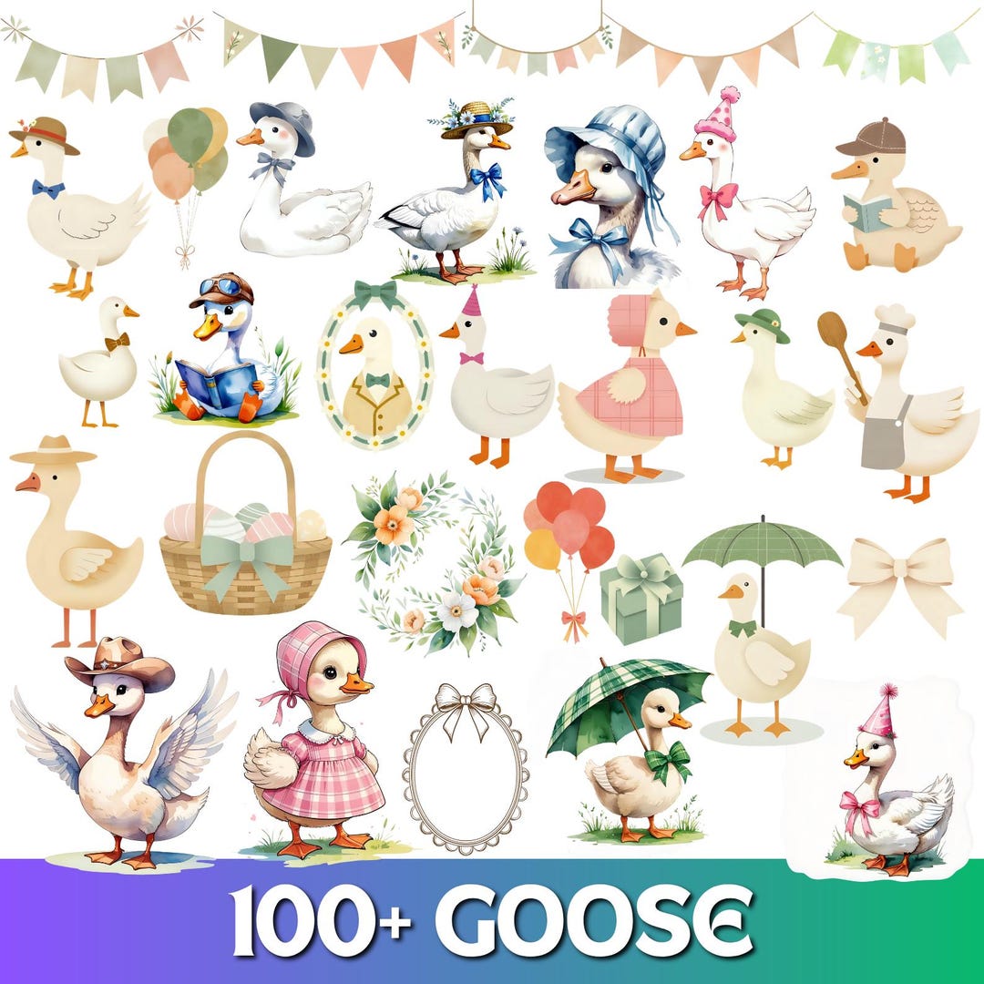 Goose Clipart, Watercolor Girly Goose Clipart, Pink Silly Goose PNG ...