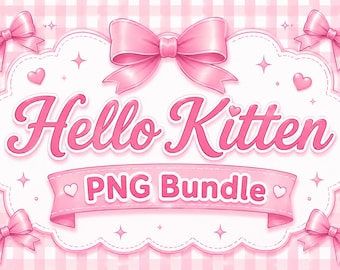 Kawaii Cat Clipart Bundle, Kitty Emote Png, Cute Kitty Cartoon, Pink Bow Cartoon Kitty Clipart Girly Cute Cat Sublimation
