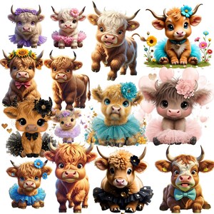 Highland Cow Clipart Bundle, Cute Baby Highland Cow PNG, Rustic Farm ...