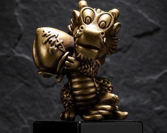 Pure Copper Dragon Figurine, Holding Peach Art Sculpture, Luxury Home Decor Gift