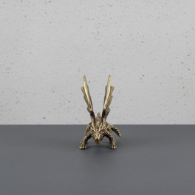 Solid Brass Dragon Figurine - Small Fantasy Creature Statue - Retro ...