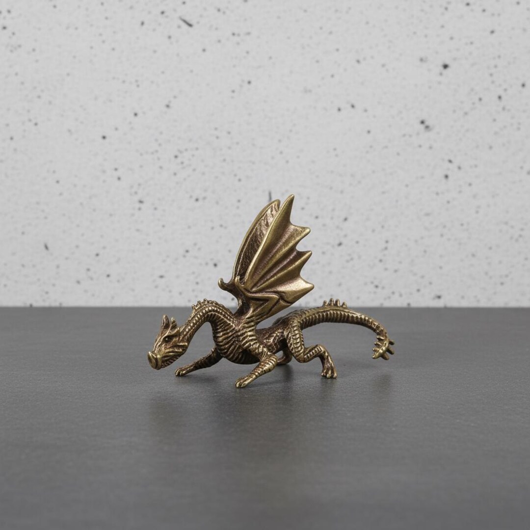 Solid Brass Dragon Figurine - Small Fantasy Creature Statue - Retro ...