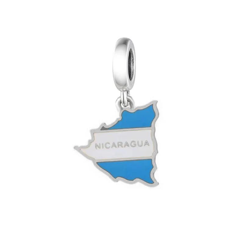 Nicaragua Flag Charm fits Pandora Bracelets 925 Sterling Silver