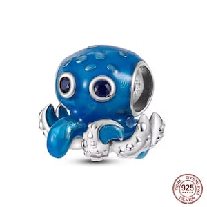 Blue Octopus Charm 925 Sterling Silver fits Pandora Bracelets