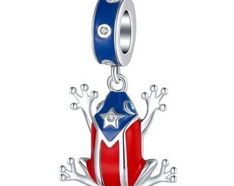 925 Sterling Silver Puerto Rico Frog Charm fits Pandora Bracelets
