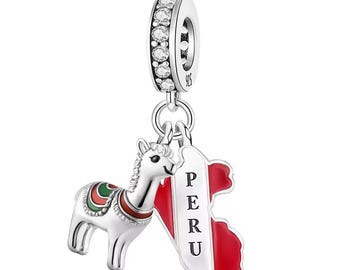 Peru Flag Llama Charm fits Pandora Bracelets 925 Sterling Silver