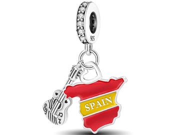 Spain Flag Heart Charm, Flamenco Charm, Bull Charm Fit for Pandora