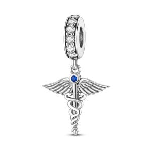 925 Sterling Silver Medicine Caduceus Charm fits Pandora Bracelets