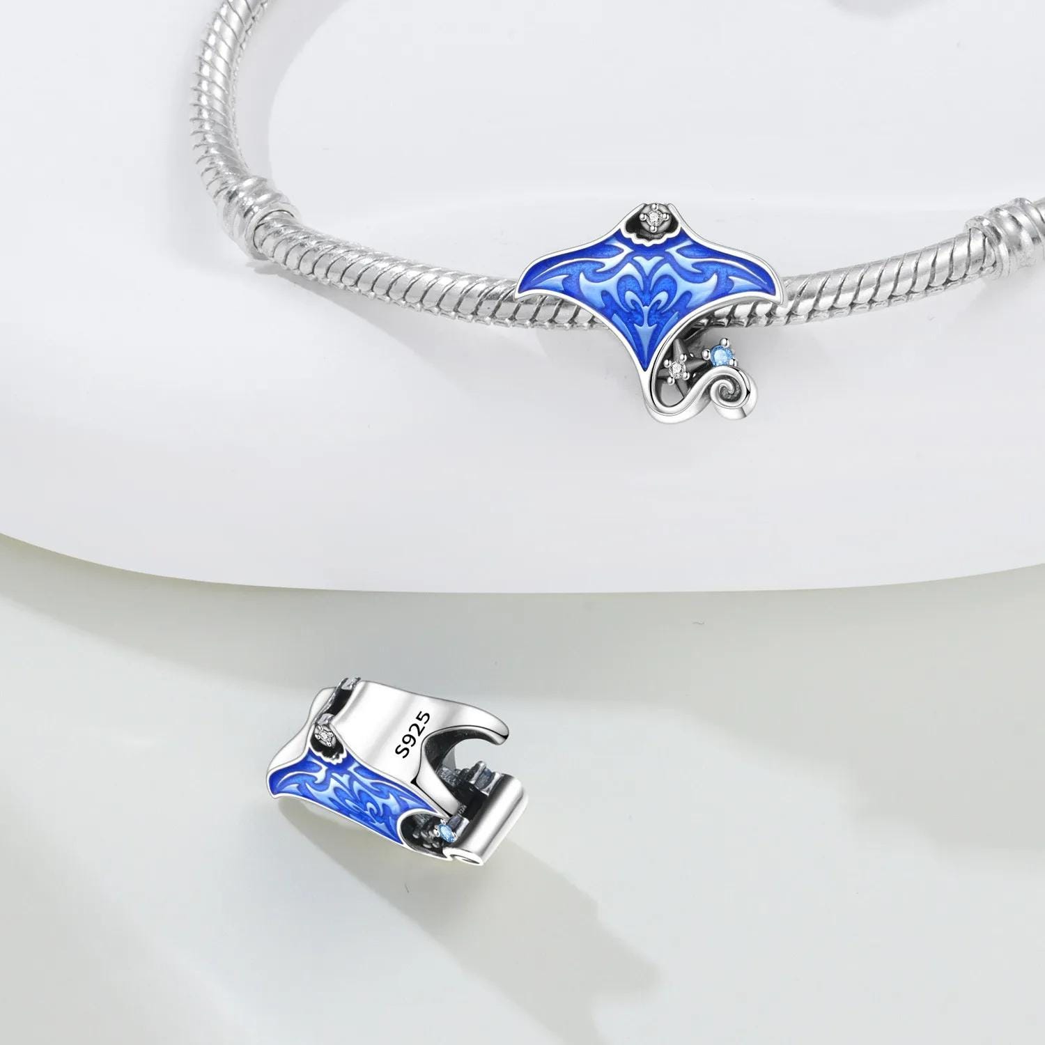 Sterling Silver Blue Manta Ray Charm Fits Pandora Bracelets - Etsy
