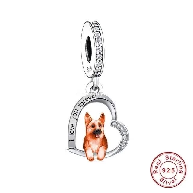 925 Sterling Silver GSD Charm fits Pandora Bracelets; German Shepherd Dog