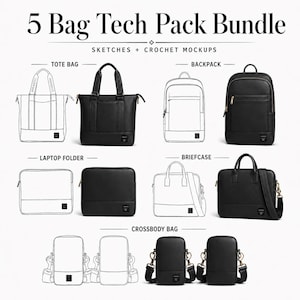 Editable Bag Tech Pack Templates | Tote, Backpack, Briefcase, Fashion CAD (AI PDF Download)