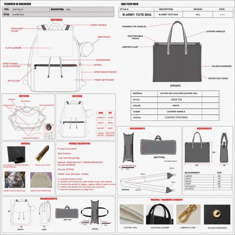 Tech Pack Template Backpack - Etsy
