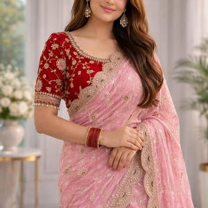 Soft Fendy Silk Saree with Sequence Embroidery & Stitched Blouse | Traditional Party Wear