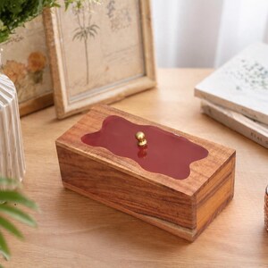Wooden Storage Box with Lid Rustic Keepsake Decorative Rectangular Jewelry Organizer Gift for Her