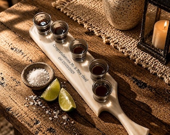 Tequila Shot Board Personalised , Engraved Wooden Shot Paddle, Custom Wedding Gift for Couple, Tequila Flight Board, Anniversary Gift