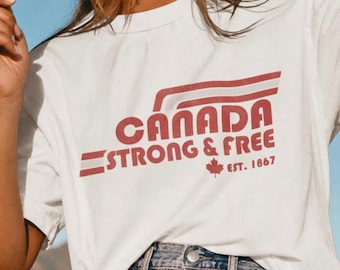 Canada Strong & Free Retro Stripe T-Shirt | Canada Day est. 1867