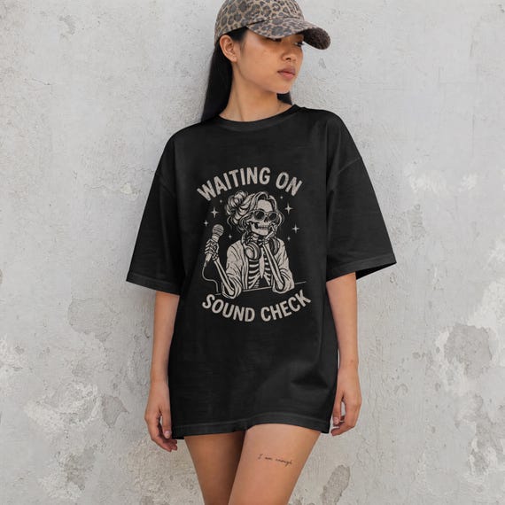 Waiting On Sound Check Shirt, Funny Singer Tee, Musician Graphic T-Shirt, Band Practice Apparel, Vocalist Gift, Retro Skeleton Musician