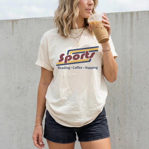 Reading Coffee Napping T-Shirt | Retro Sports Typography | Homebody Bookworm Gift