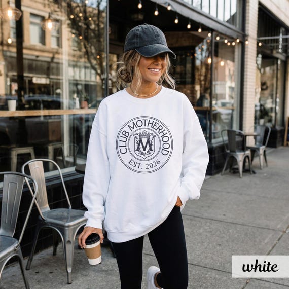 Club Motherhood Est 2026 Sweatshirt | New Mom Gift | Vintage Crest Mom Crewneck | Trendy Baby Shower Pullover | Cozy Motherhood Sweater
