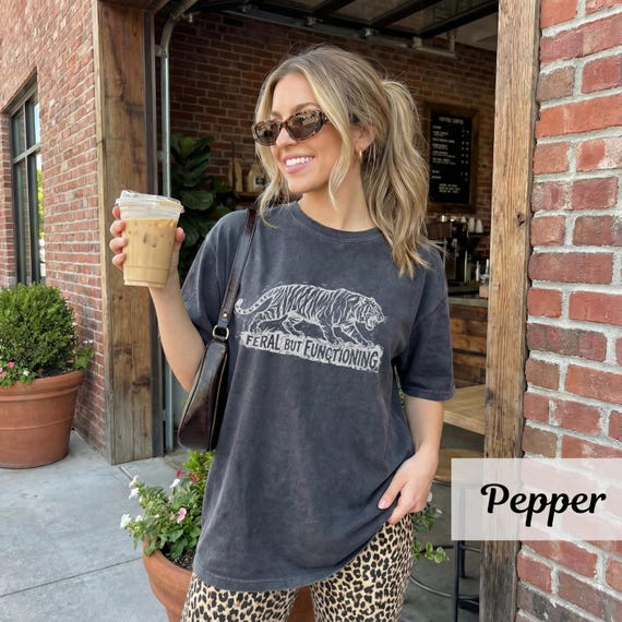 Feral But Functioning Tiger illustration T-shirt | Retro Distressed Mom Humor | Mother's Day Gift