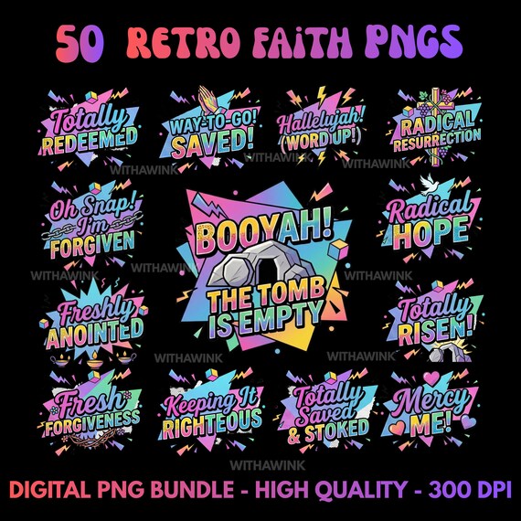 90s Retro Faith PNG Bundle | Christian Digital Clipart | Bible Study Journal Graphics