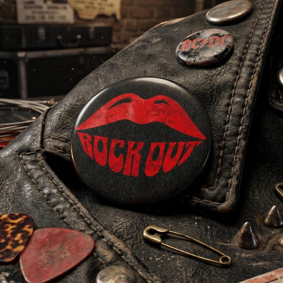 Rock Out Red Lips Pin Buttons | Vintage Punk Grunge Button