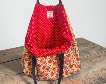 Strawberries and Bananas Reusable Market Bag, Large Fabric Grocery Tote, Washable Reversible Shopping Bag,  Eco Friendly Everyday