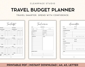 Travel Budget Planner Printable | Trip Overview, Itinerary, Accommodation & Budget Tracker | A4 PDF Instant Download