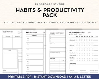 Habit Tracker & Productivity Planner Printable | Daily Weekly Monthly Planner | Goal Setting Workbook | Digital Download